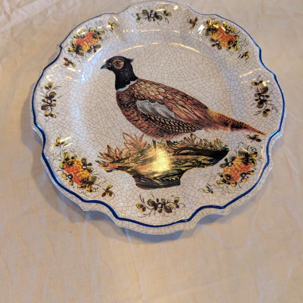 2/20$ Lami Italy Decorative Plate with Pheasant and Floral Design